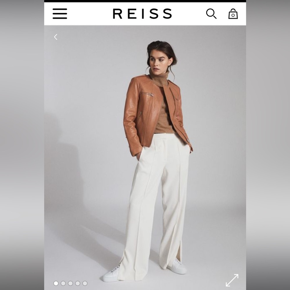 REISS Leather Collarless Biker Jacket - NWT